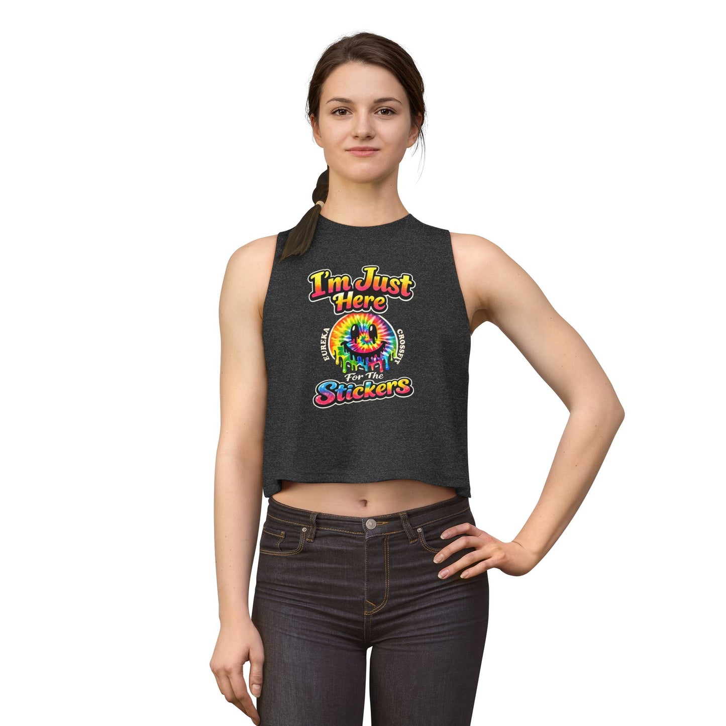Just Here For The Stickers Crop Top Muscle Tank