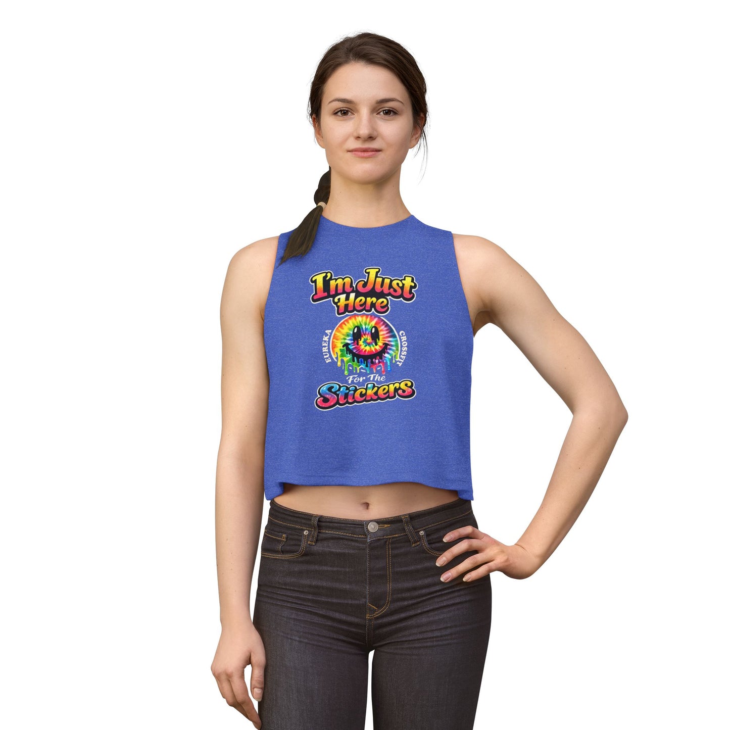 Just Here For The Stickers Crop Top Muscle Tank