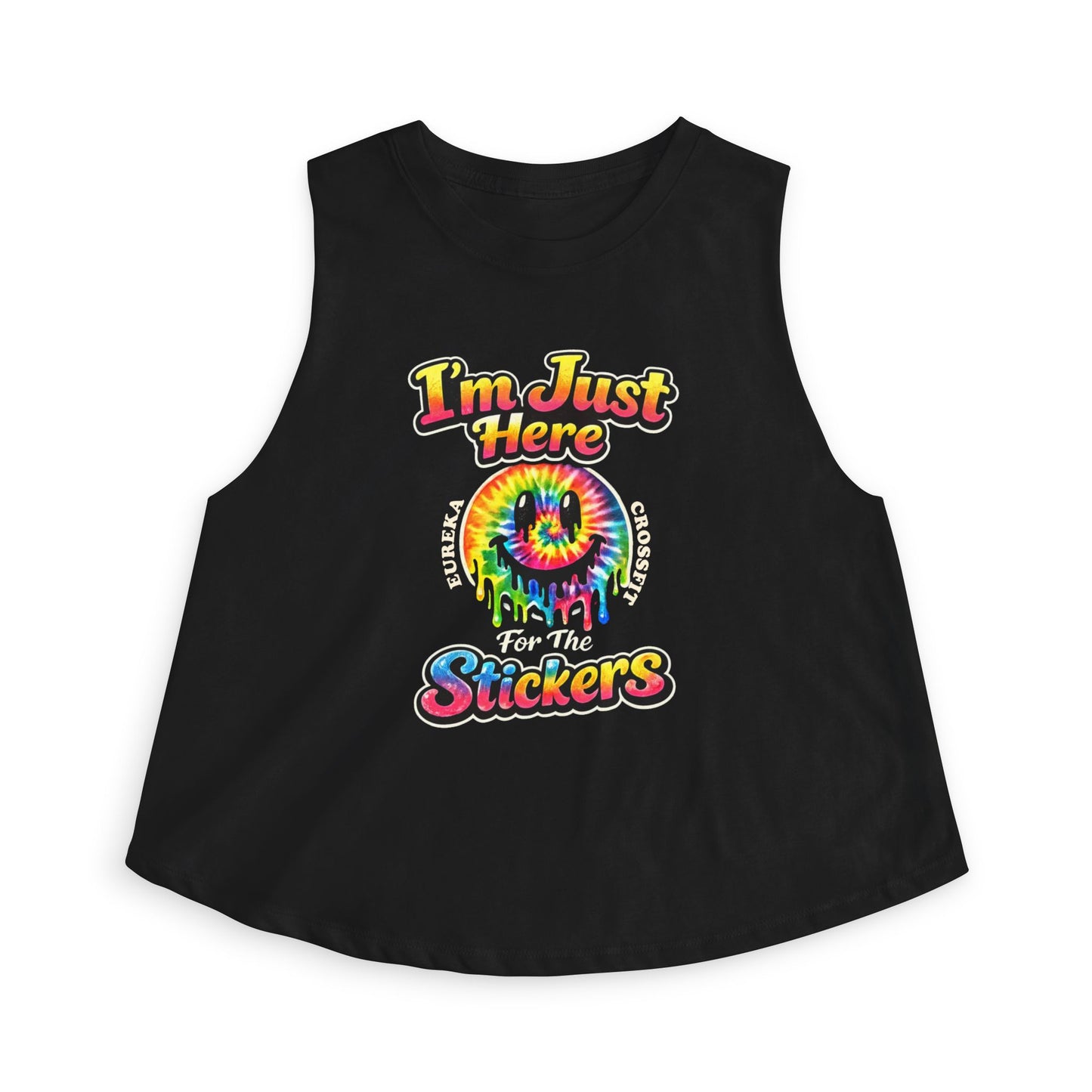 Just Here For The Stickers Crop Top Muscle Tank